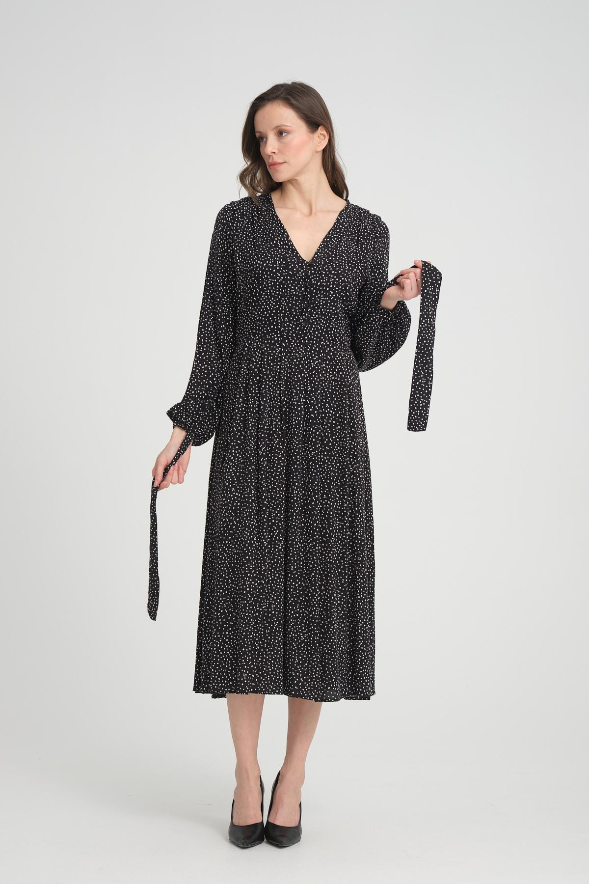 Women polka dot midi dress wholesale Black color 693917