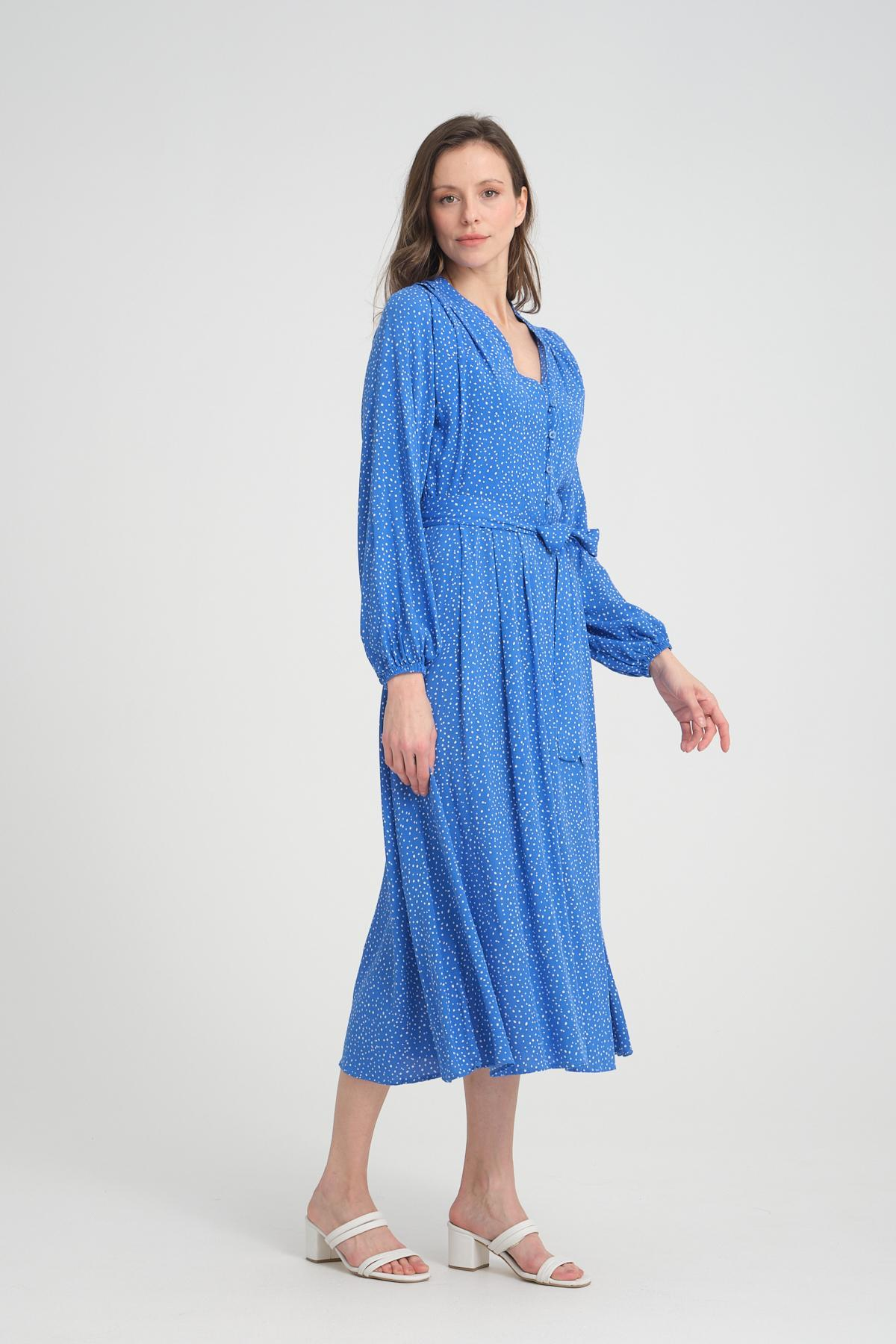 Women polka dot midi dress wholesale Blue color 693920