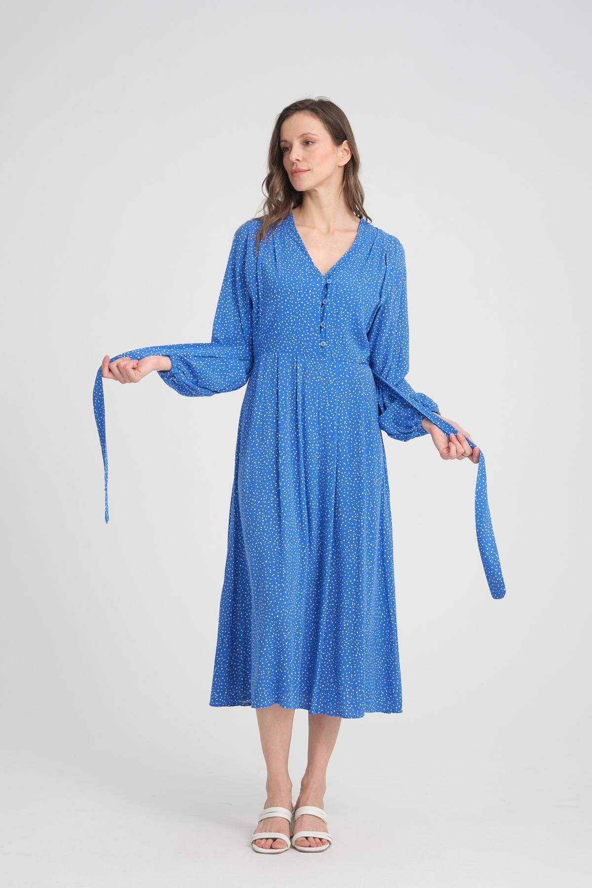 Women polka dot midi dress wholesale Blue color 693920