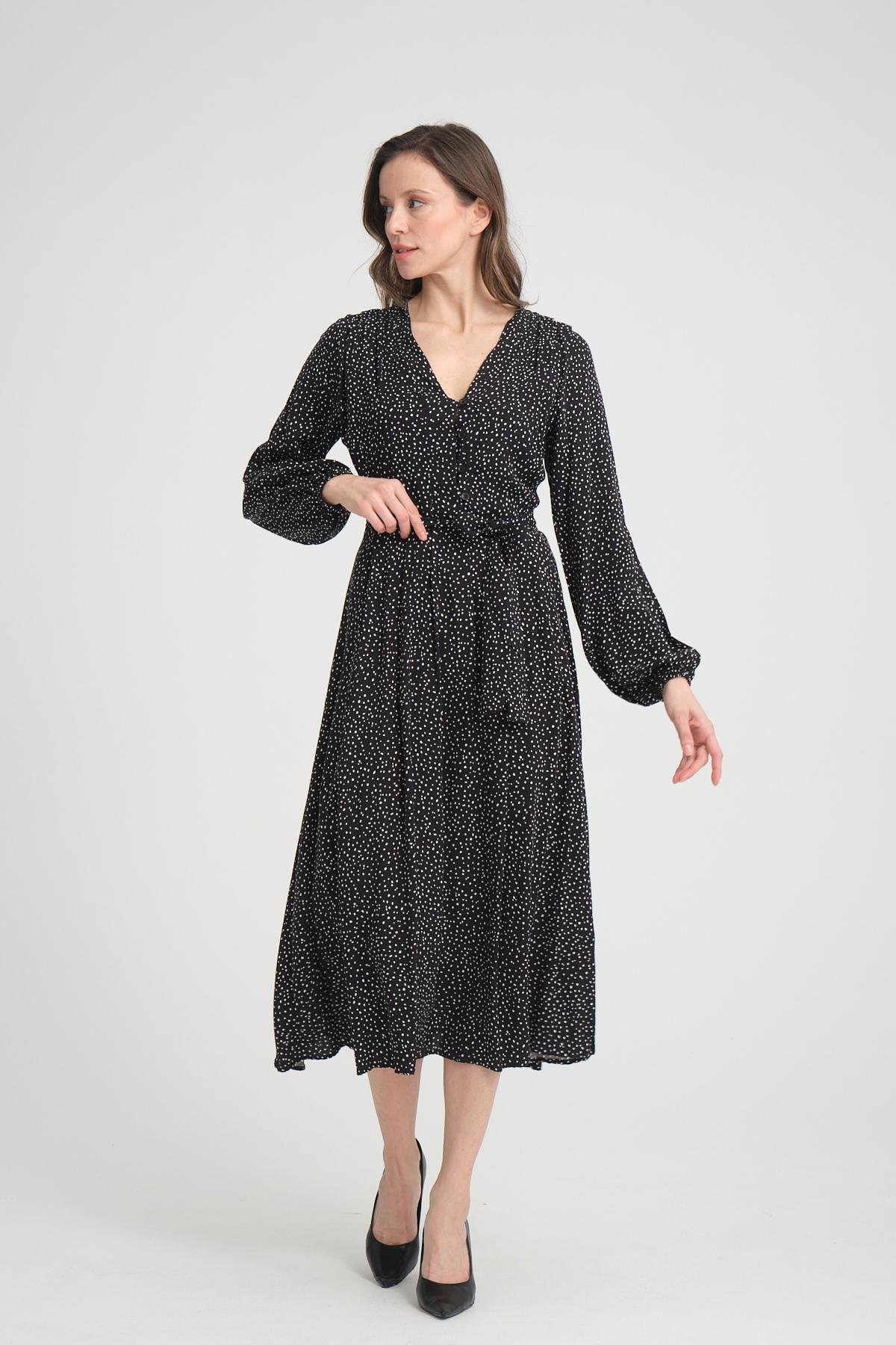 Women polka dot midi dress wholesale Black color 693917