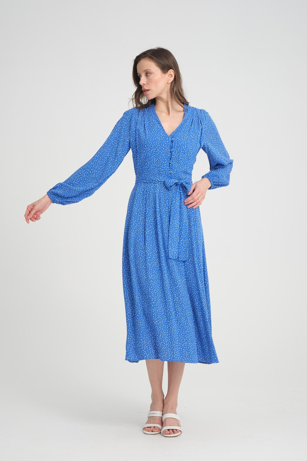 Women polka dot midi dress wholesale Blue color 693920