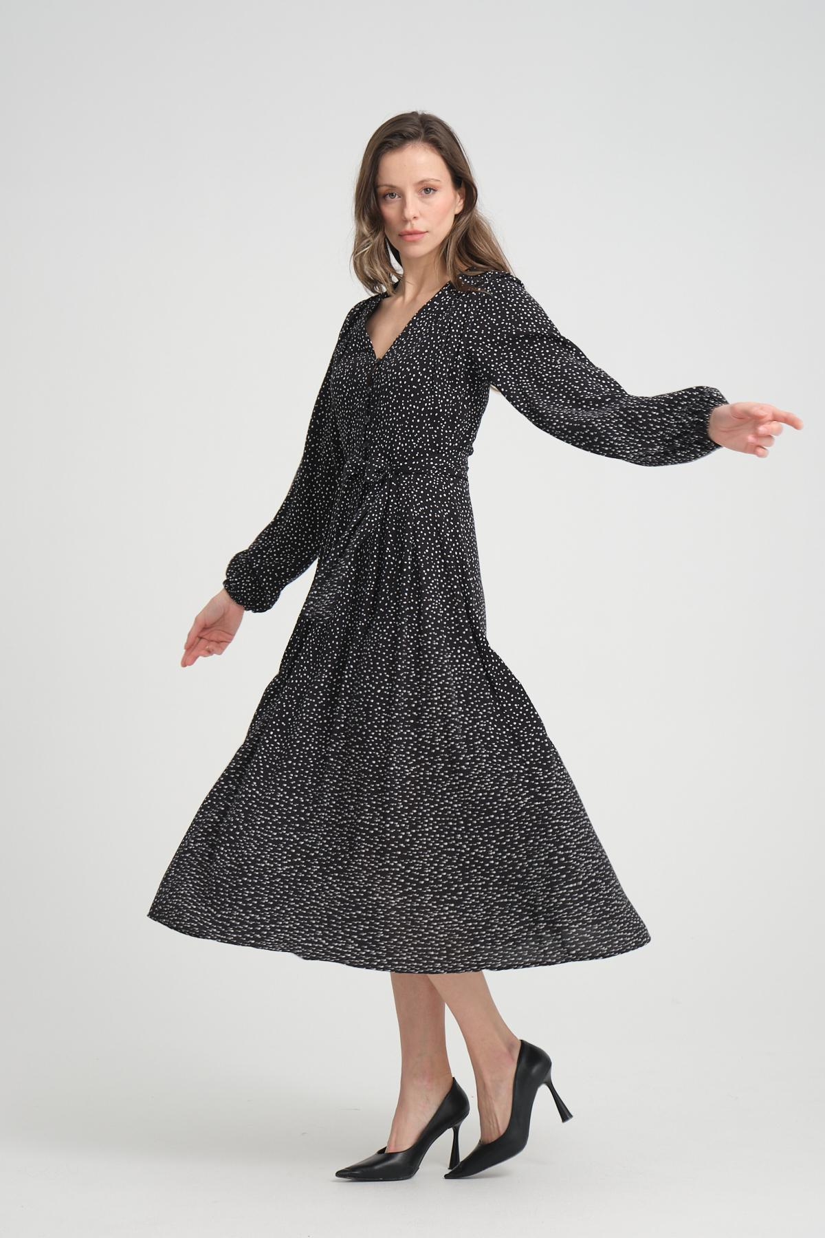Women polka dot midi dress wholesale Black color 693917