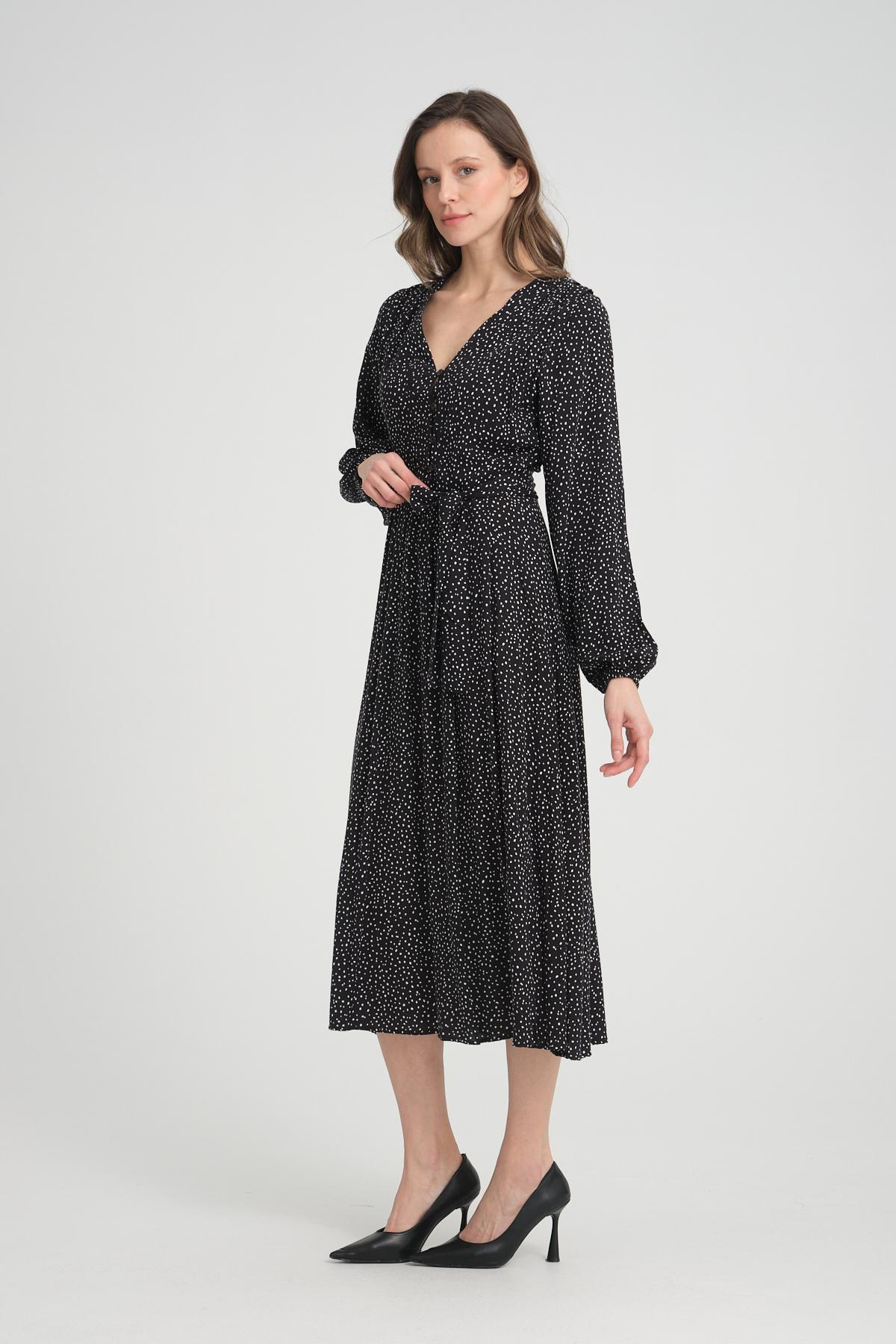 Women polka dot midi dress wholesale Black color 693917