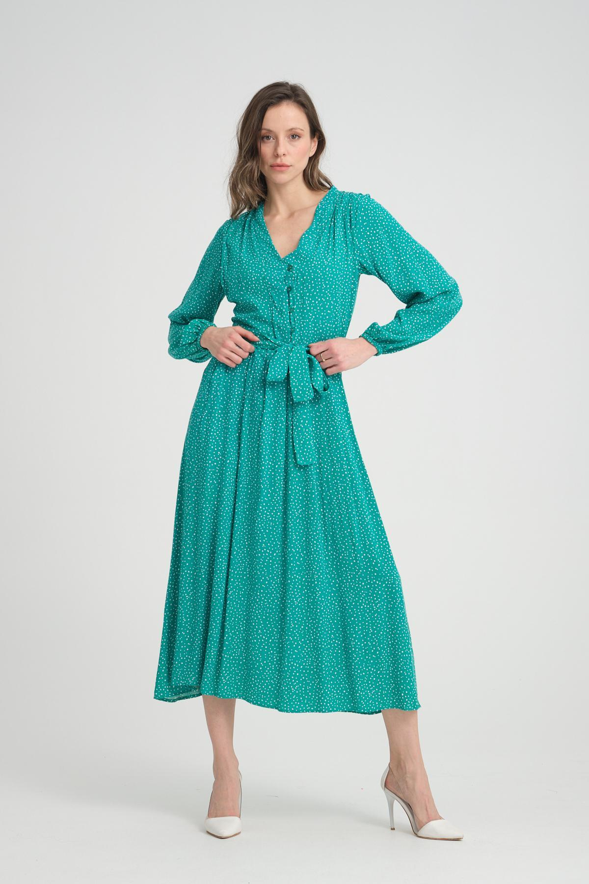 Women polka dot midi dress wholesale Green color 693918
