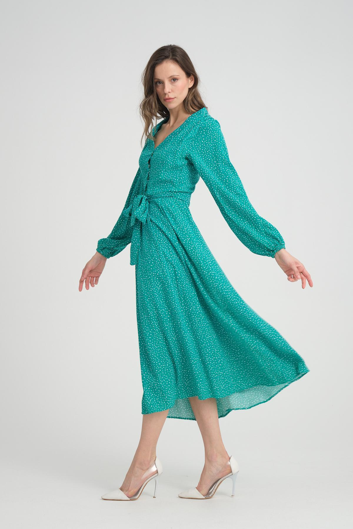 Women polka dot midi dress wholesale Green color 693918