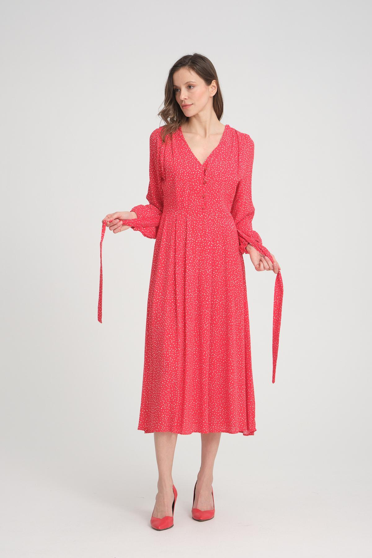 Women polka dot midi dress wholesale Red color 693919