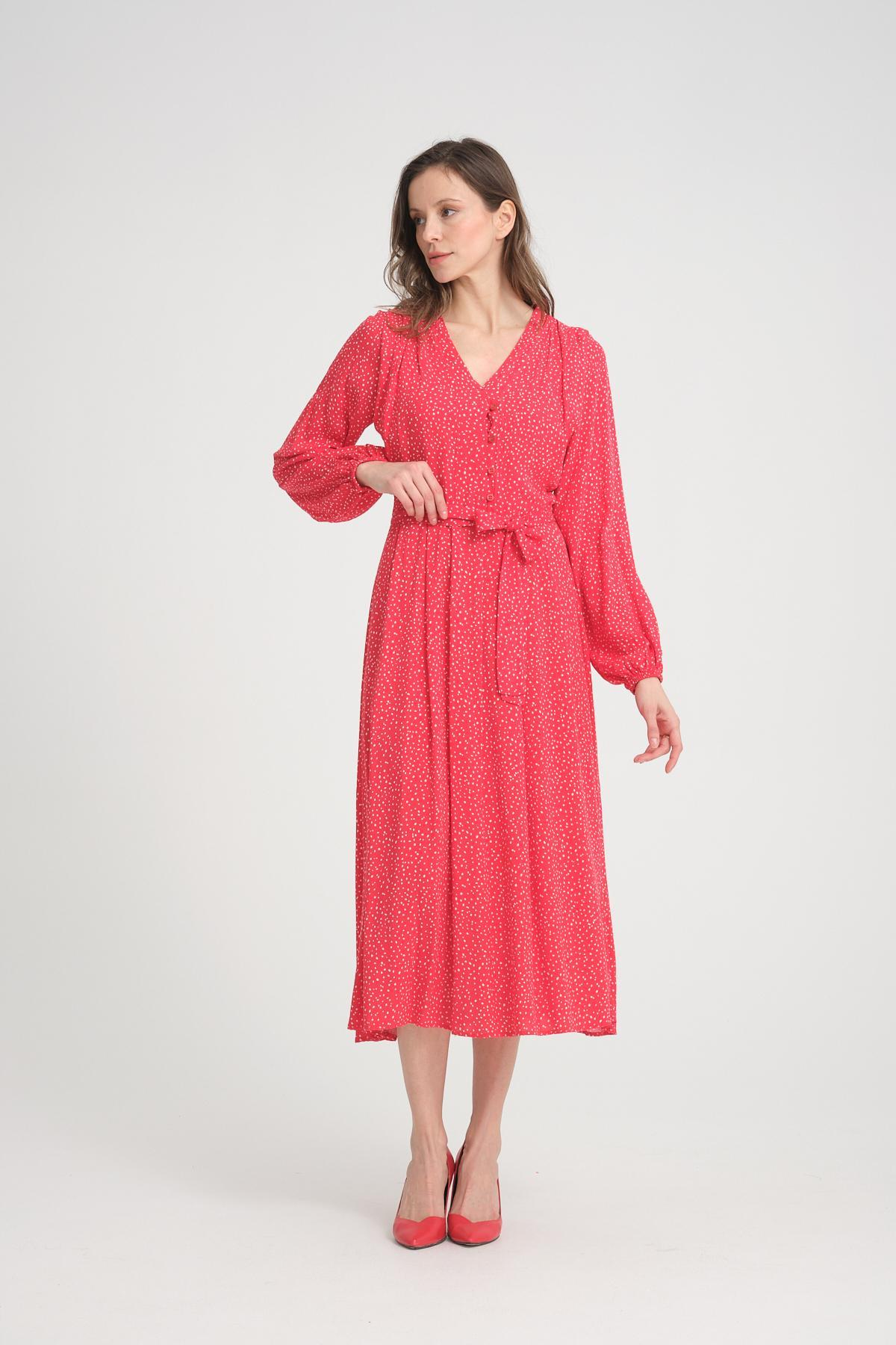 Women polka dot midi dress wholesale Red color 693919