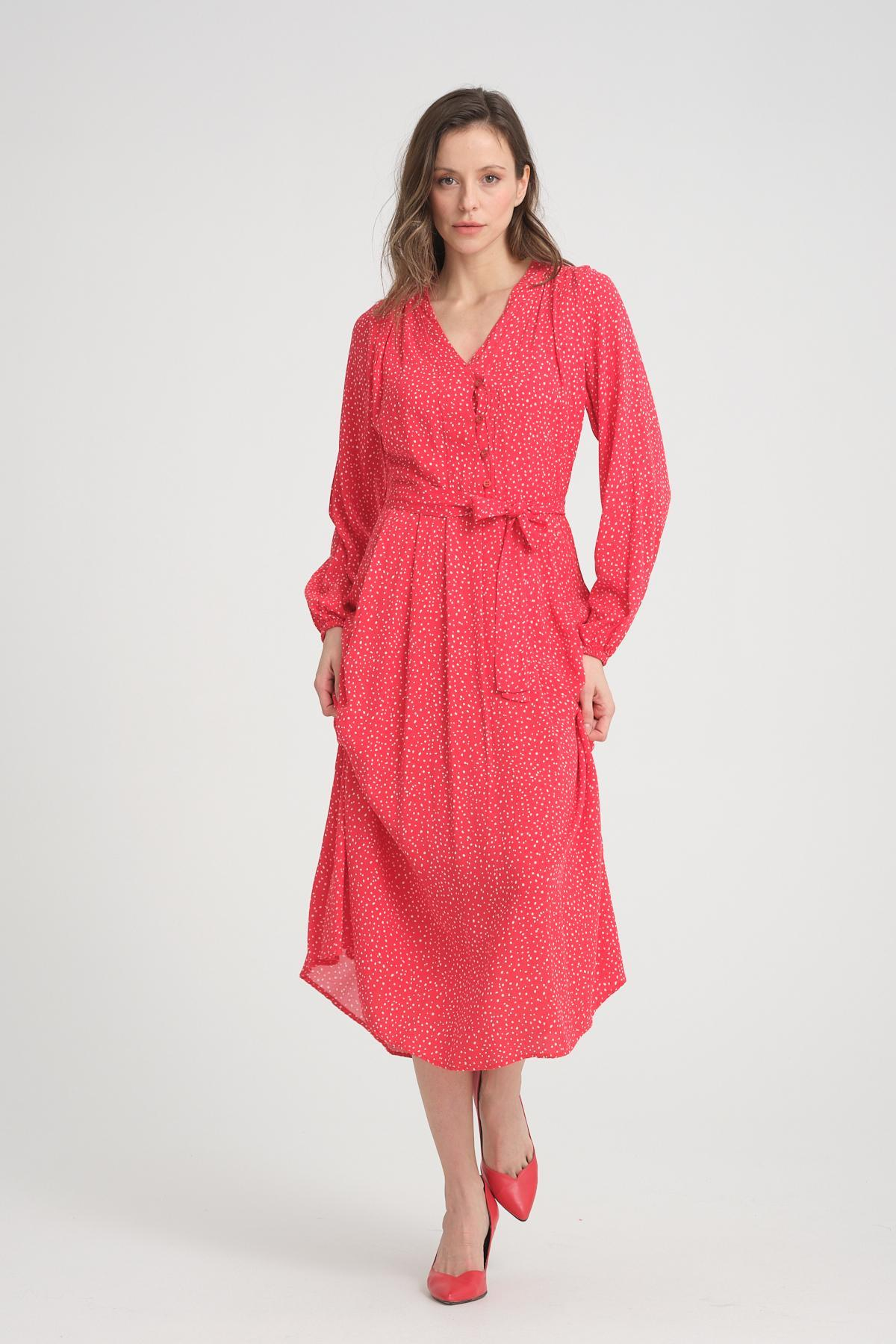 Women polka dot midi dress wholesale Red color 693919