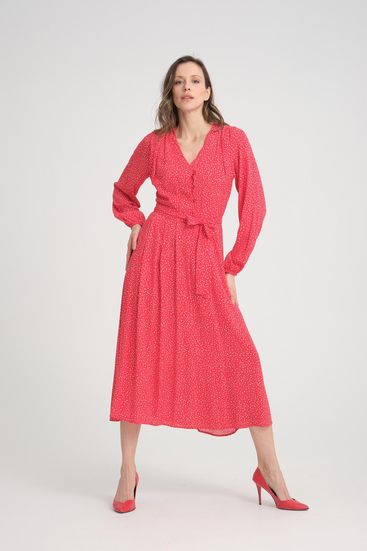 Women polka dot midi dress wholesale Red color 693919