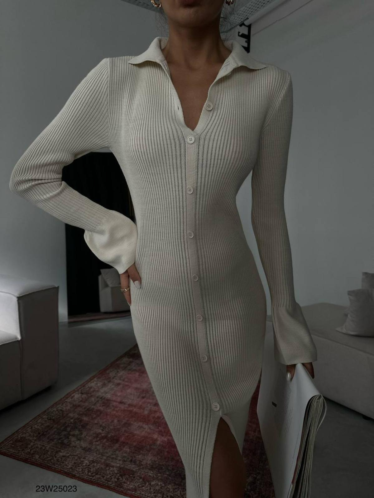 Women polo neck midi dress with buttons wholesale Cream color 669109
