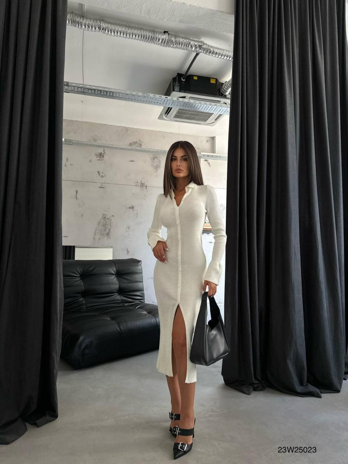 Women polo neck midi dress with buttons wholesale White color 669111