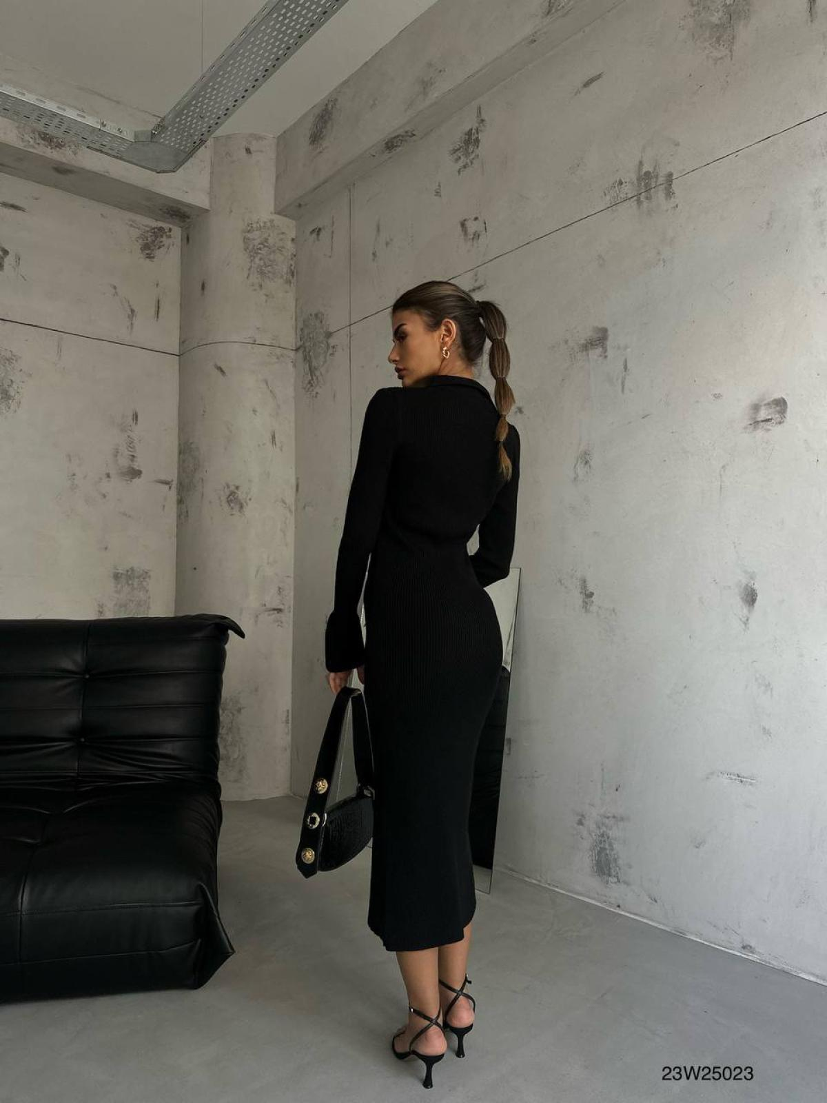 Women polo neck midi dress with buttons wholesale Black color 669110