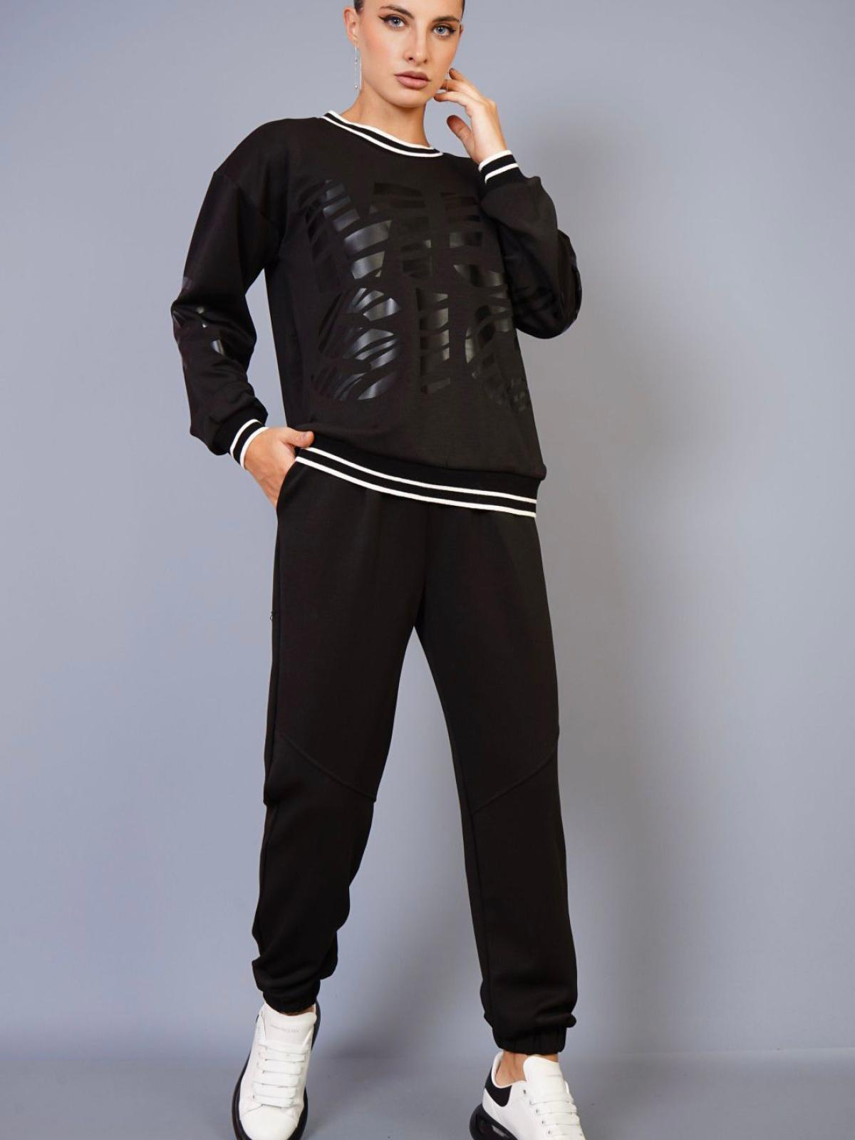 Women Printed Sweatshirt And Pants Set Wholesale Black  Color