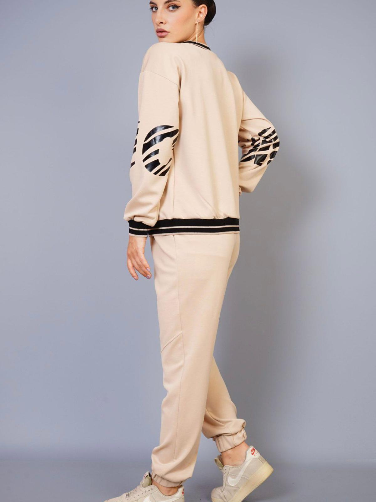 Women Printed Sweatshirt And Pants Set Wholesale Cream  Color