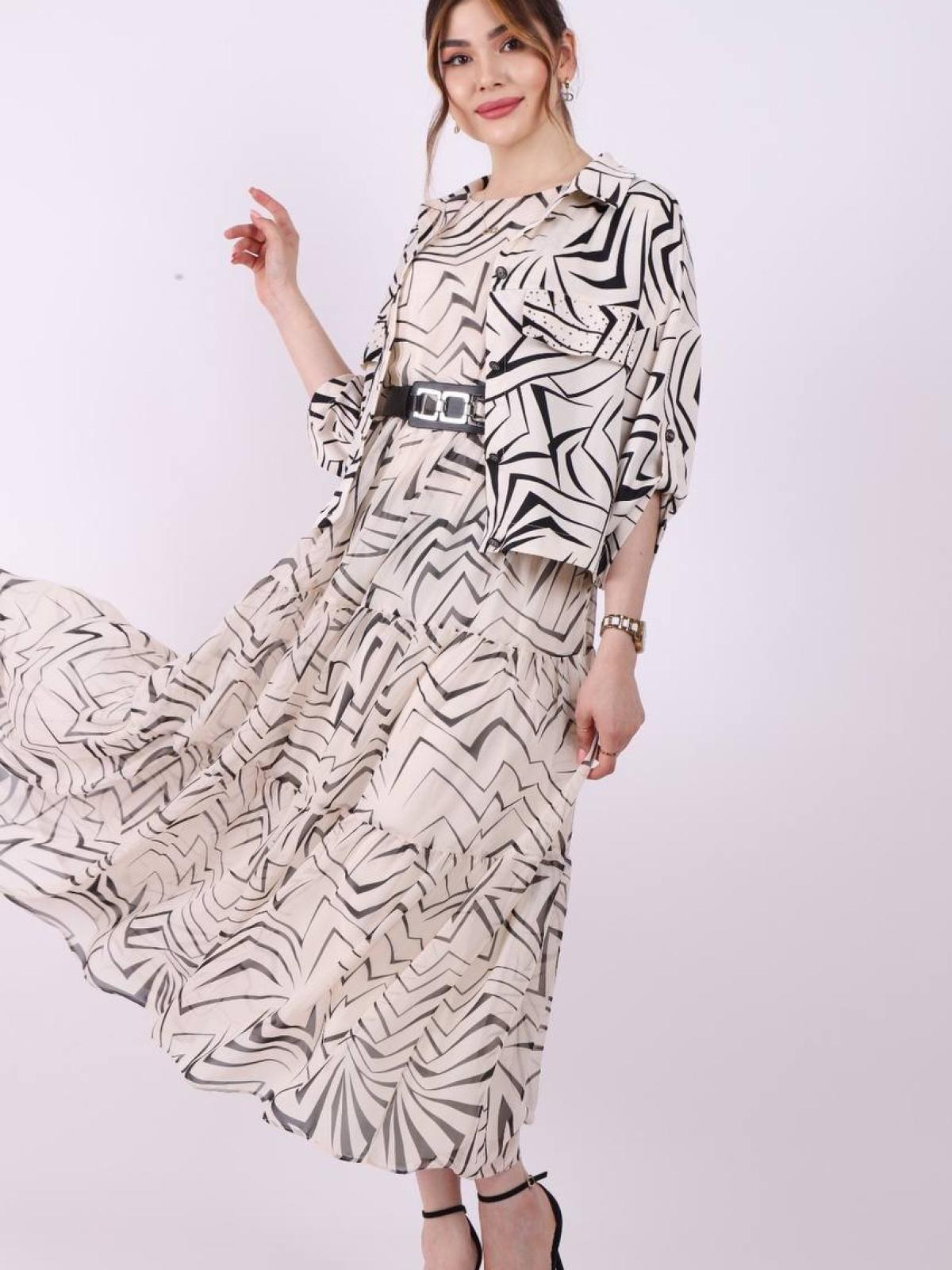 Women satin blazer and chiffon midi dress set wholesale Cream color