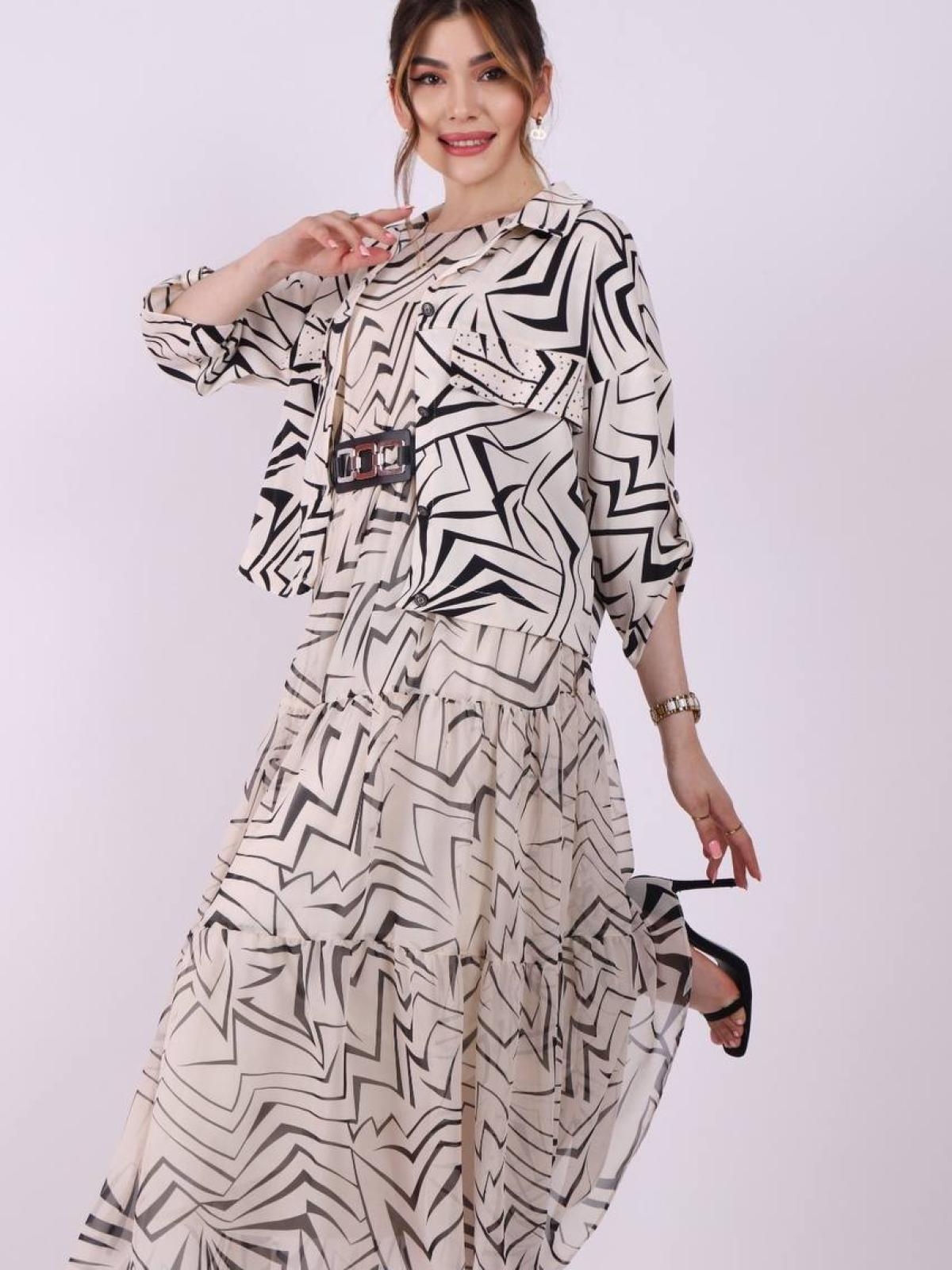 Women satin blazer and chiffon midi dress set wholesale Cream color