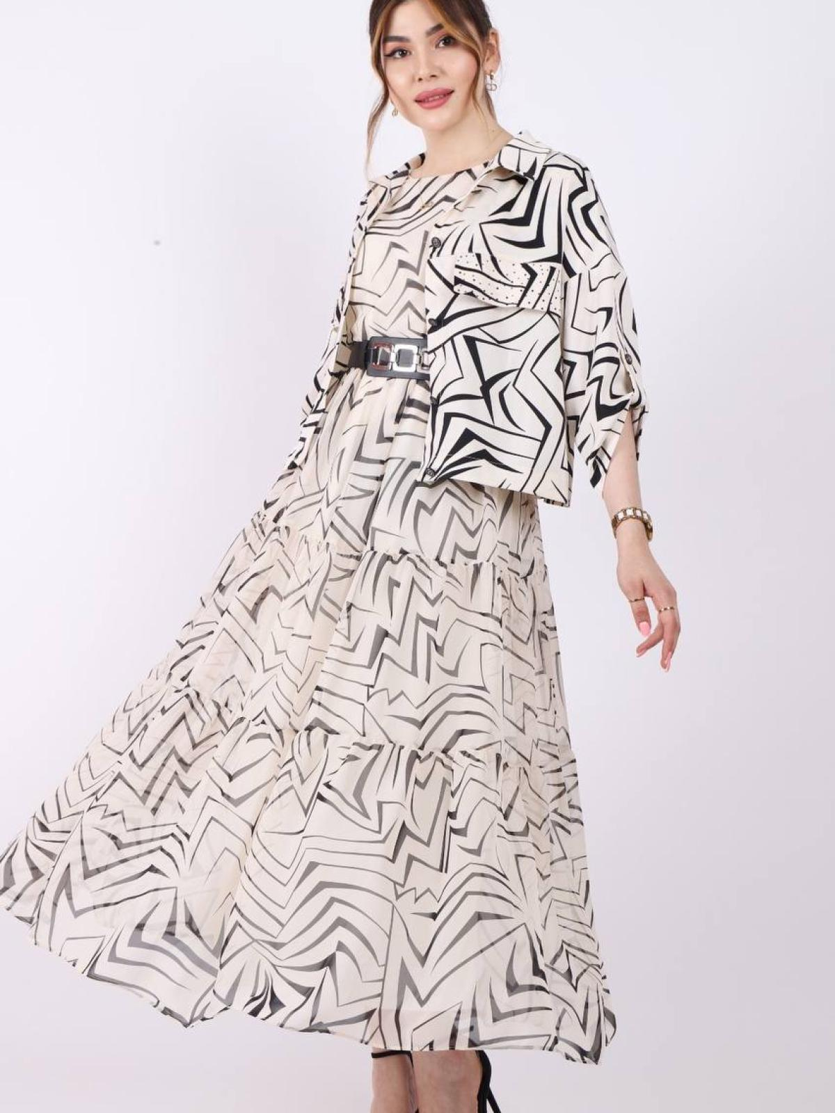 Women satin blazer and chiffon midi dress set wholesale Cream color
