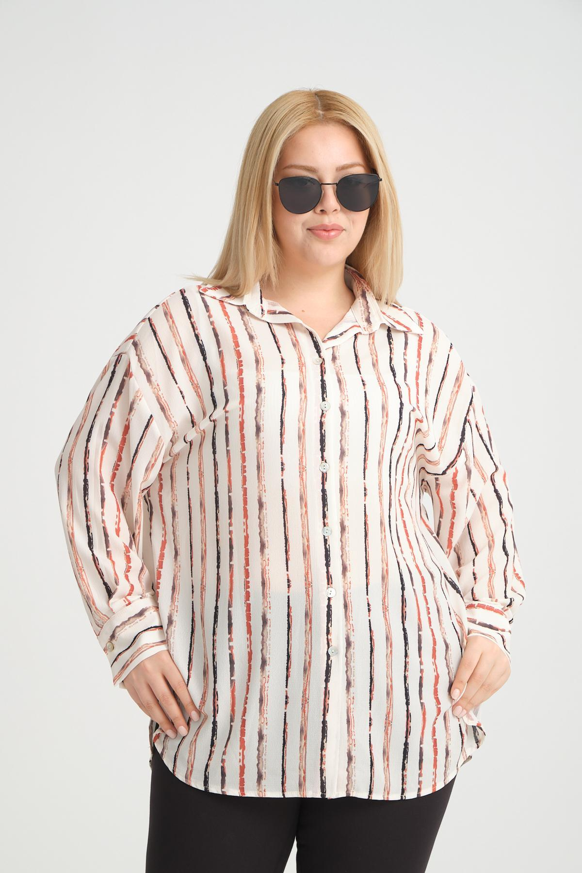 Women satin shirt striped Plus size wholesale Cream color 694074