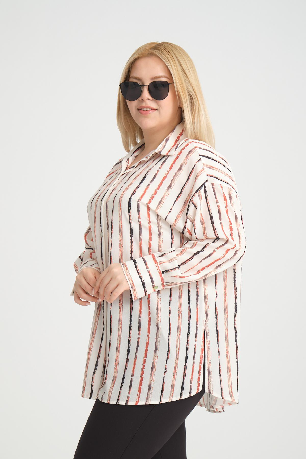 Women satin shirt striped Plus size wholesale Cream color 694074