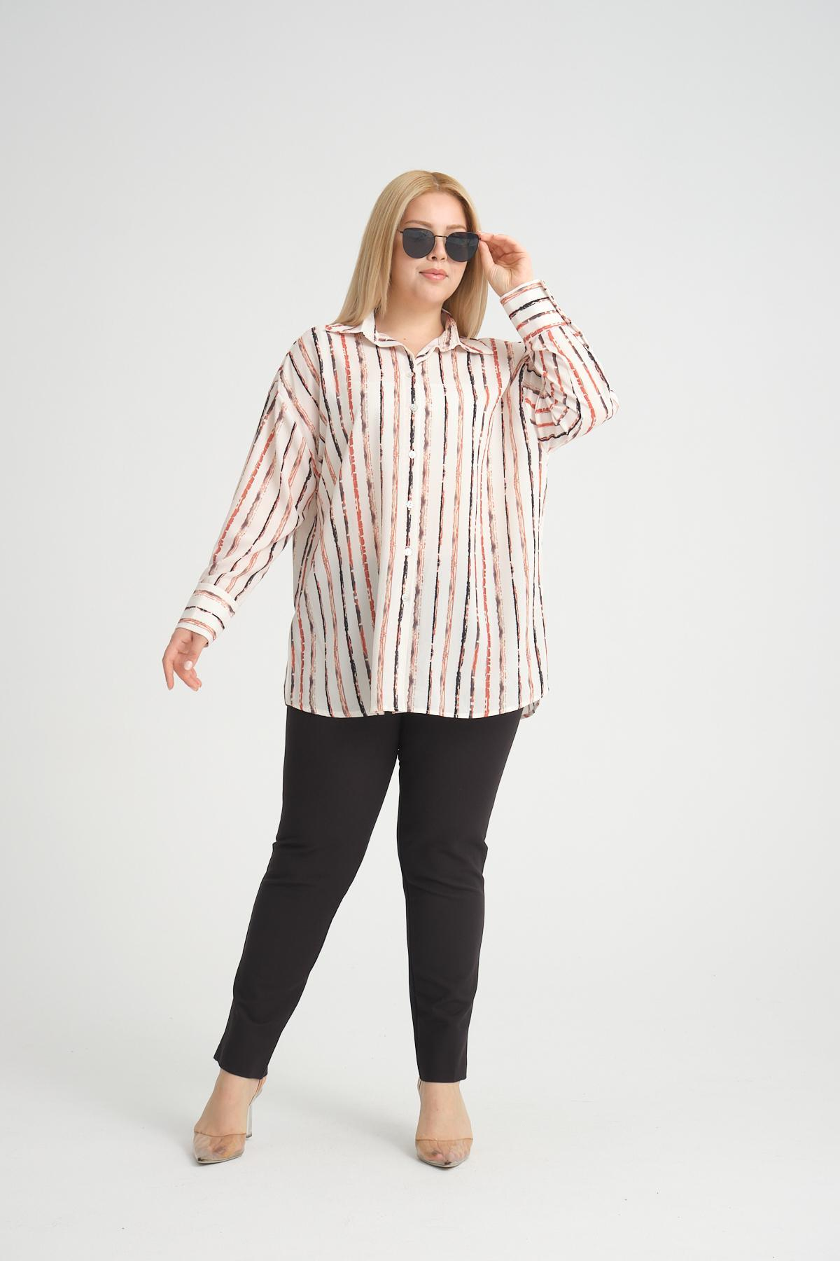Women satin shirt striped Plus size wholesale Cream color 694074