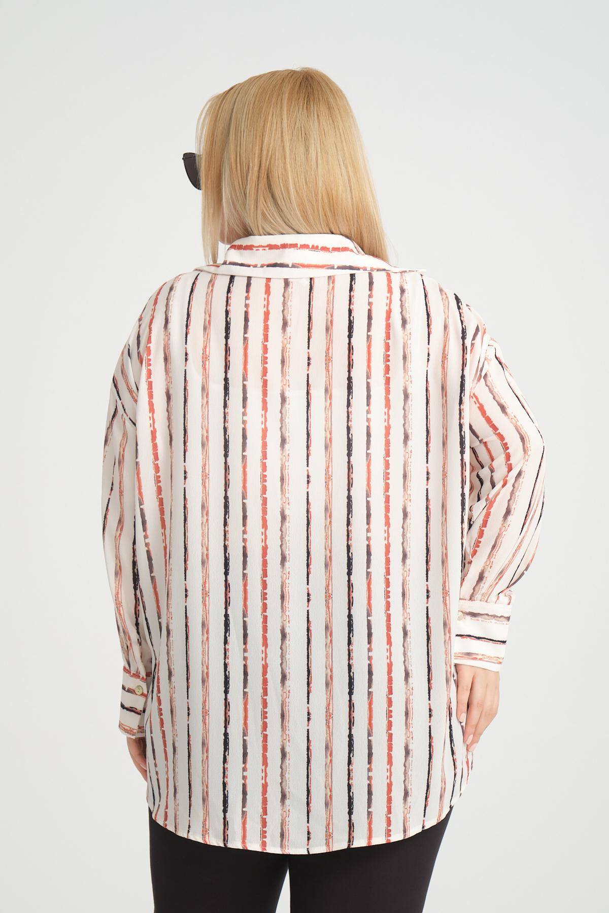 Women satin shirt striped Plus size wholesale Cream color 694074
