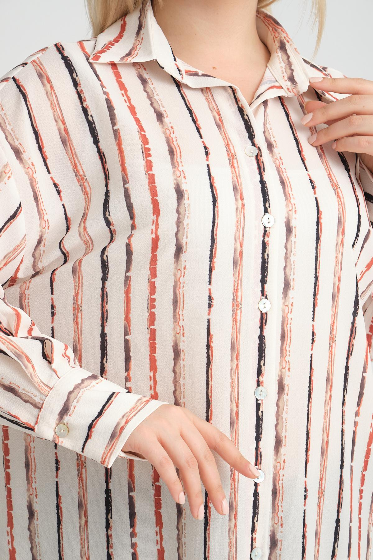 Women satin shirt striped Plus size wholesale Cream color 694074