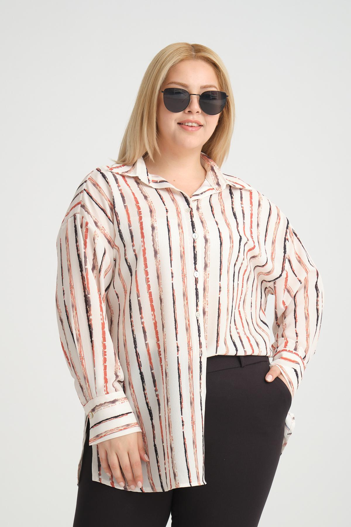 Women satin shirt striped Plus size wholesale Cream color 694074