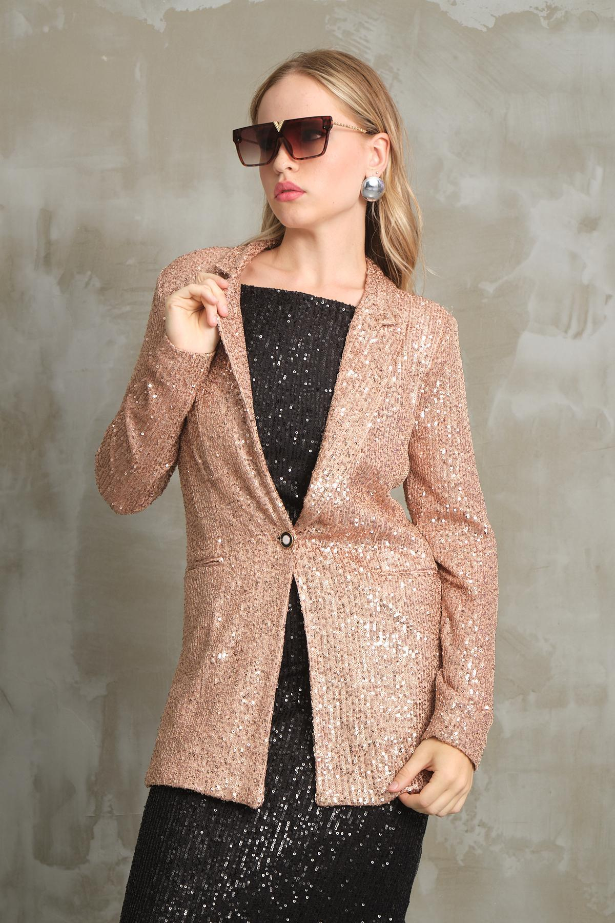 Women sequin blazer lined wholesale Beige color 698832