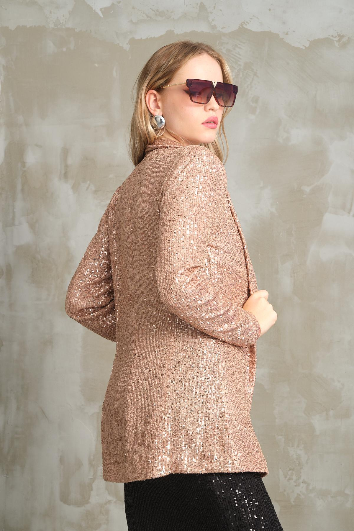 Women sequin blazer lined wholesale Beige color 698832