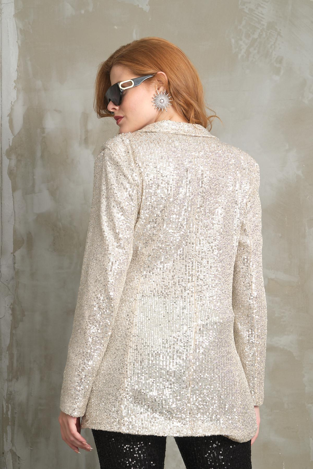 Women sequin blazer lined wholesale White color 698831