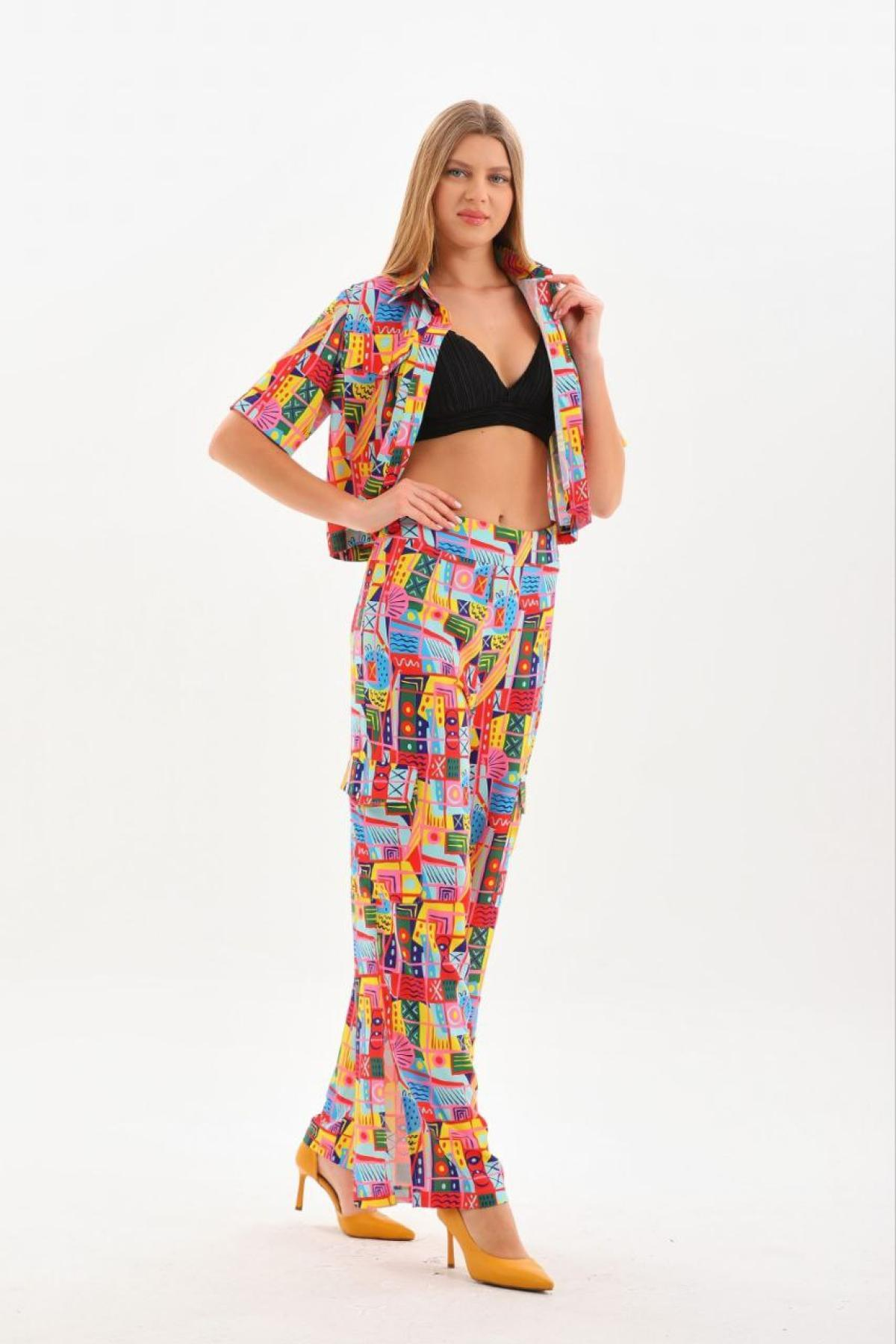 Women shirt and pants set patterned Plus size wholesale Blue color 691577