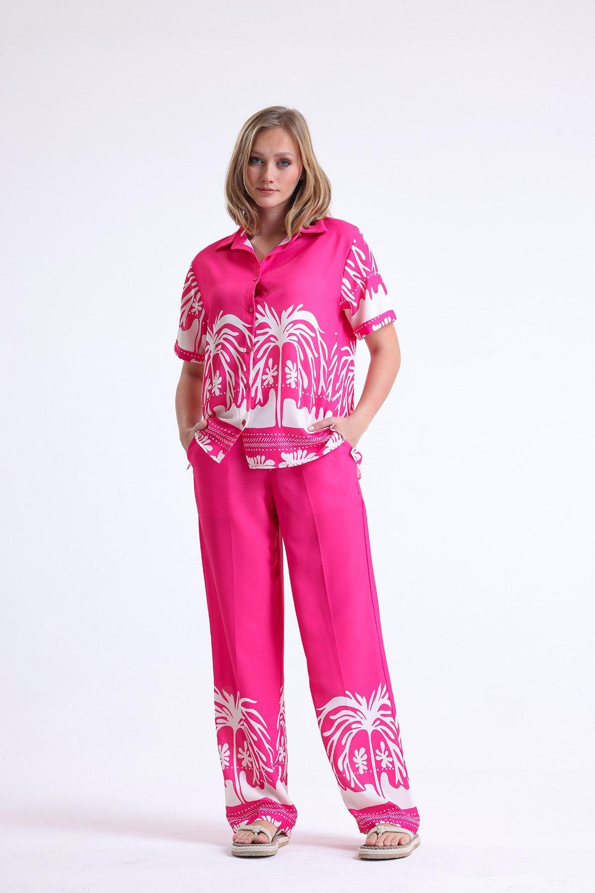 Women shirt and pants set patterned Plus size wholesale Fuchsia color 691532