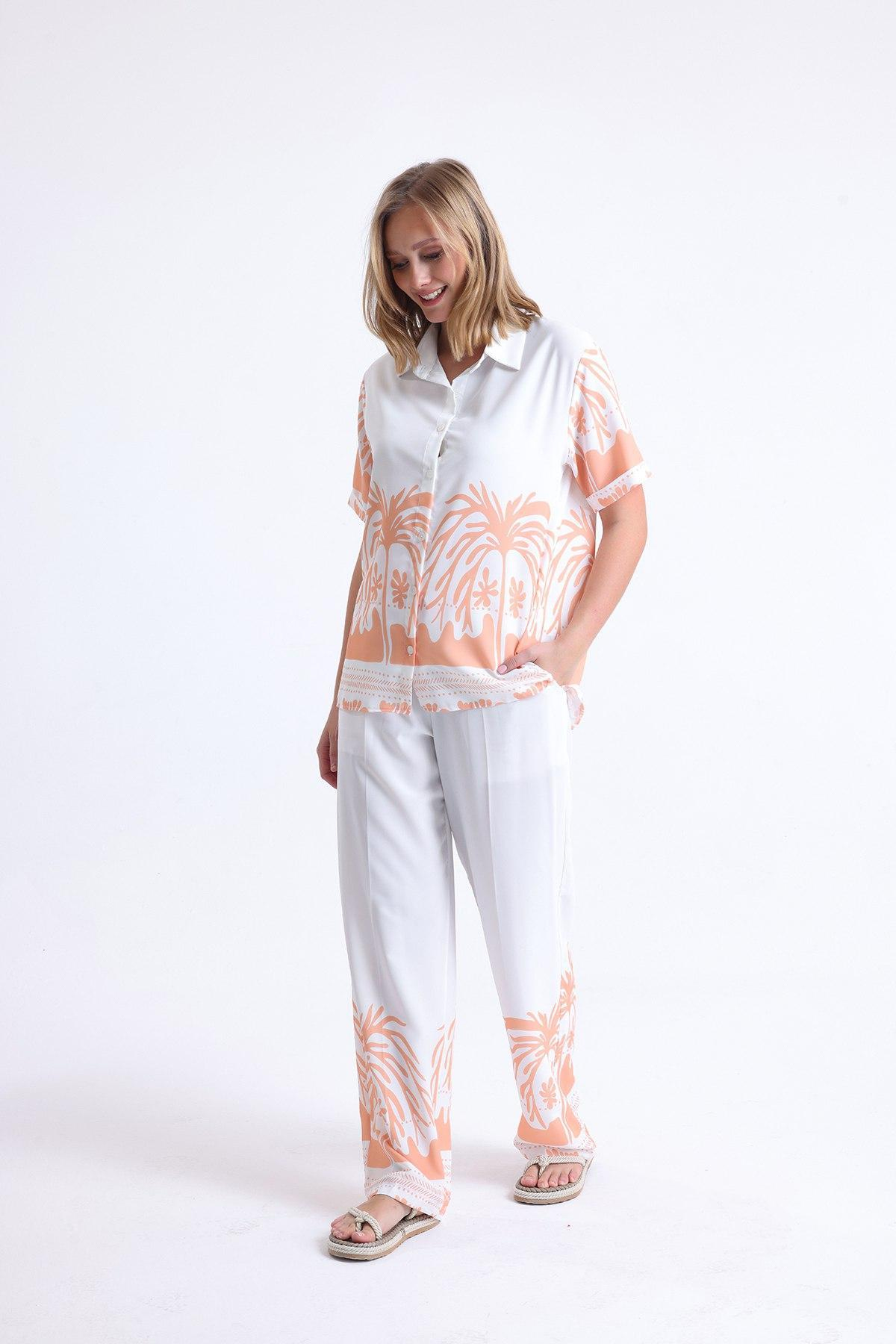 Women shirt and pants set patterned Plus size wholesale White color 691529