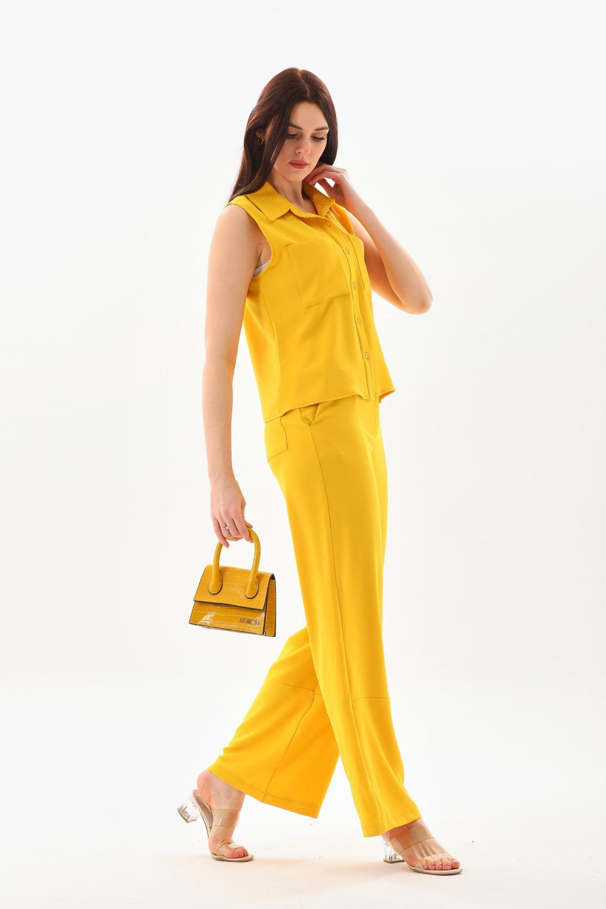 Women shirt and pants set Plus size wholesale Yellow color 691581
