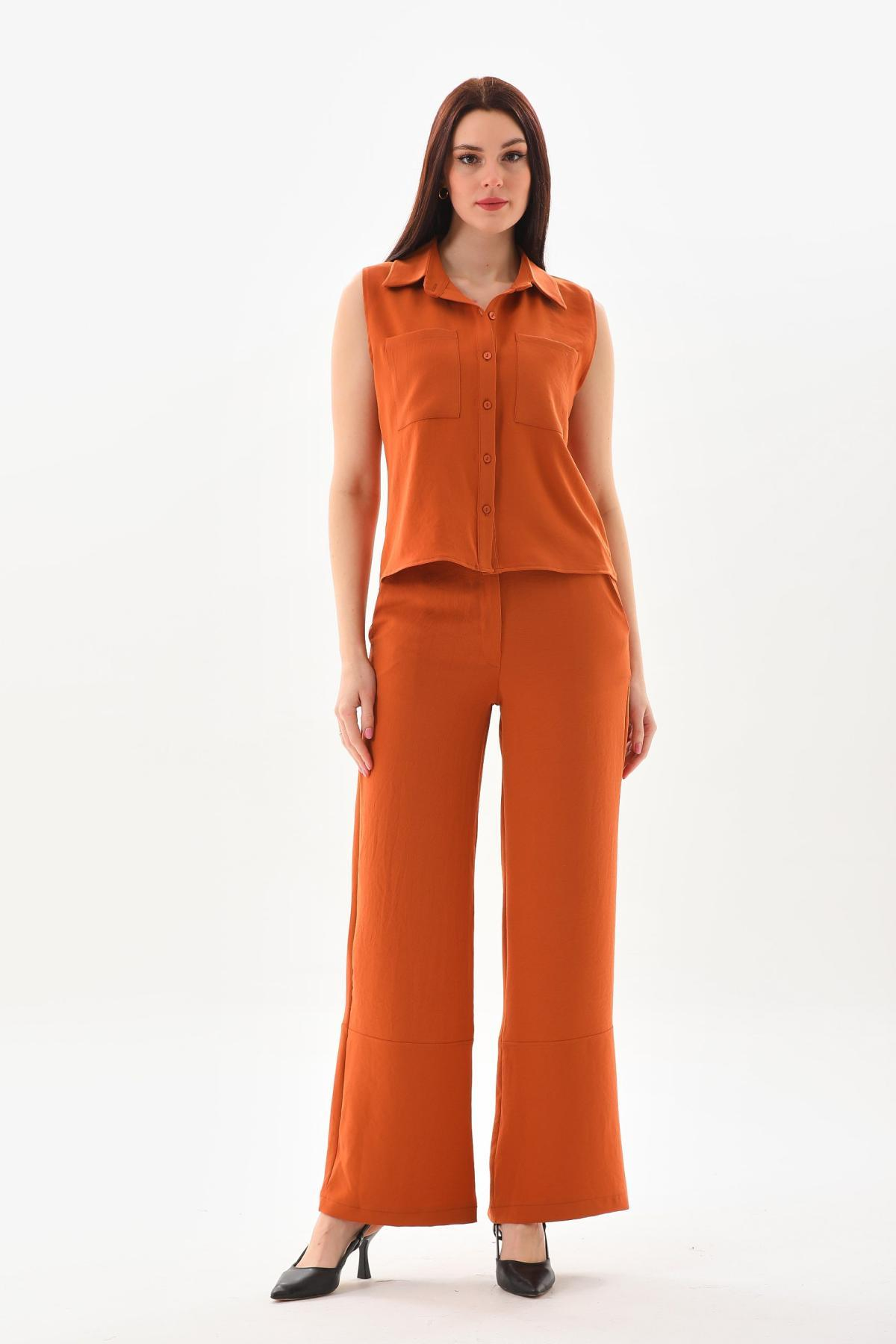 Women shirt and pants set Plus size wholesale Terracotta color 691583