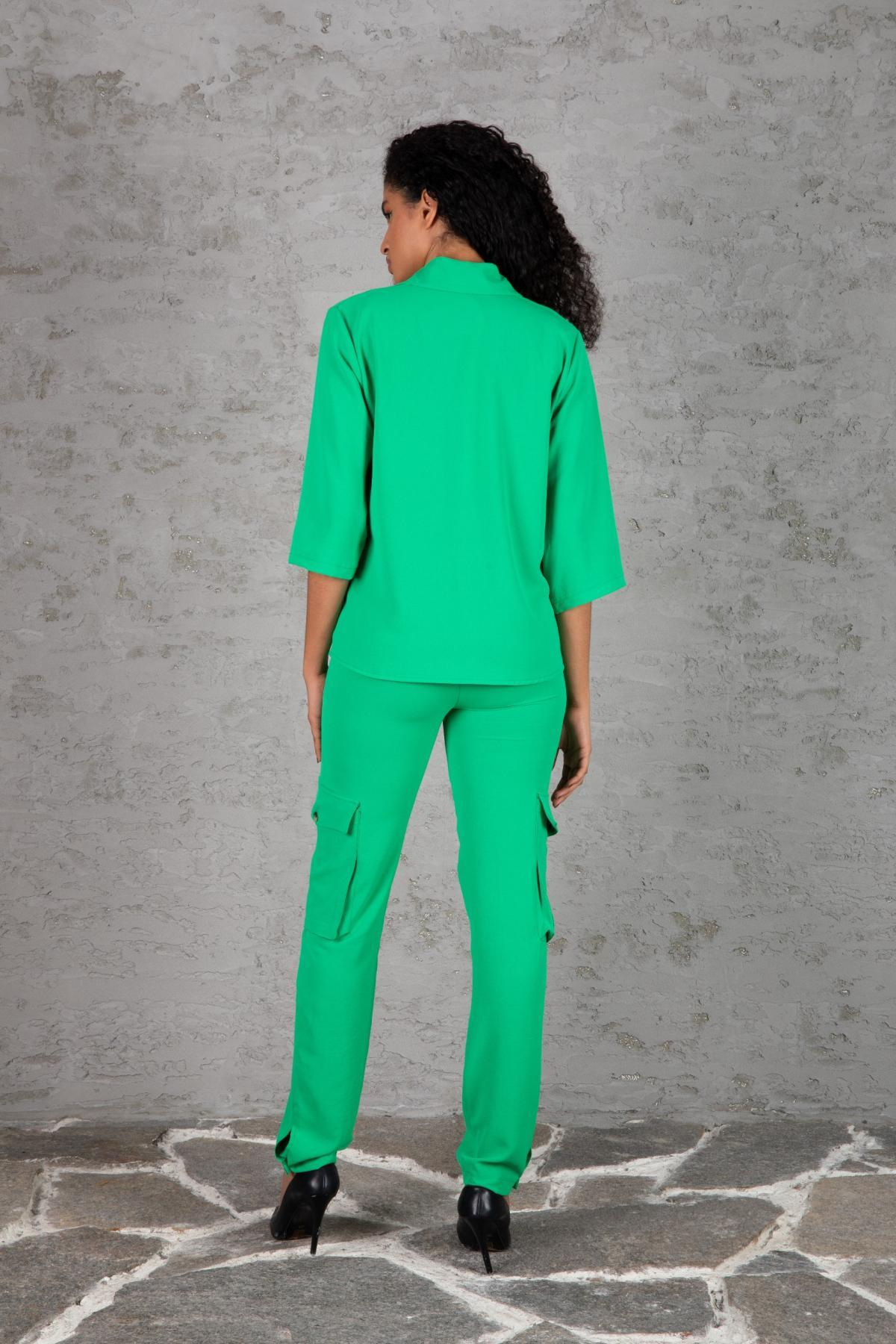 Women shirt and pants set Plus size wholesale Green color 691535