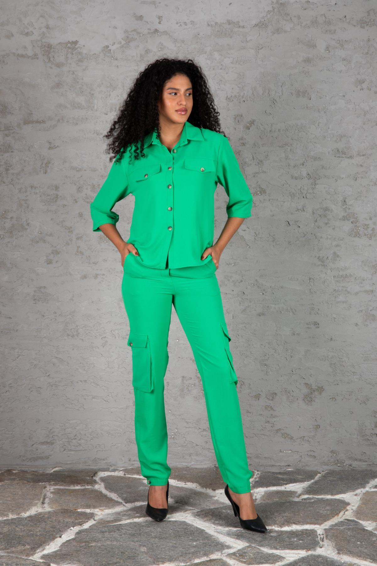 Women shirt and pants set Plus size wholesale Green color 691535