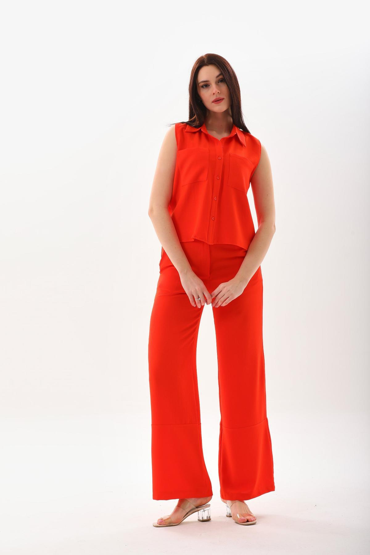 Women shirt and pants set Plus size wholesale Scarlet color 691584