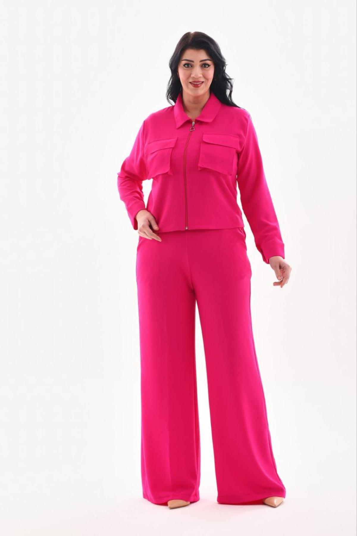 Women shirt and pants set Plus size wholesale Fuchsia color 691549
