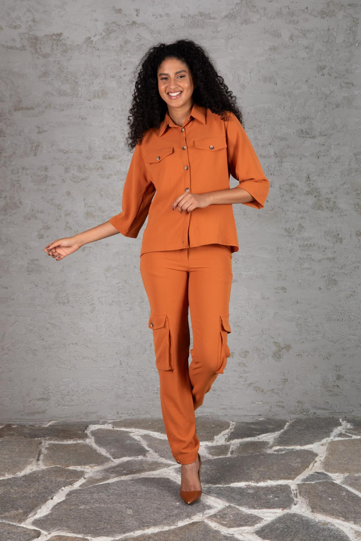 Women shirt and pants set Plus size wholesale Terracotta color 691537