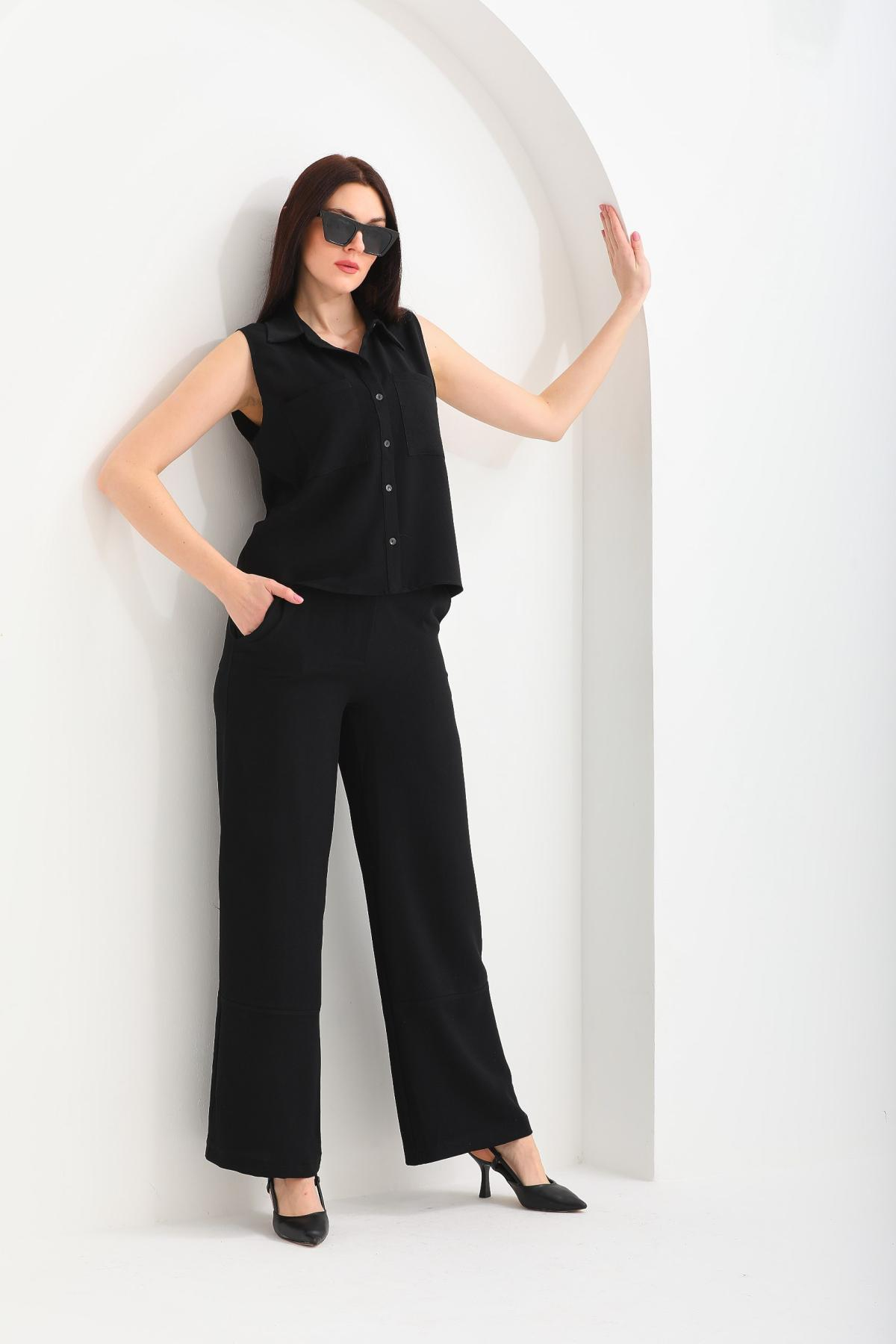 Women shirt and pants set Plus size wholesale Black color 691579