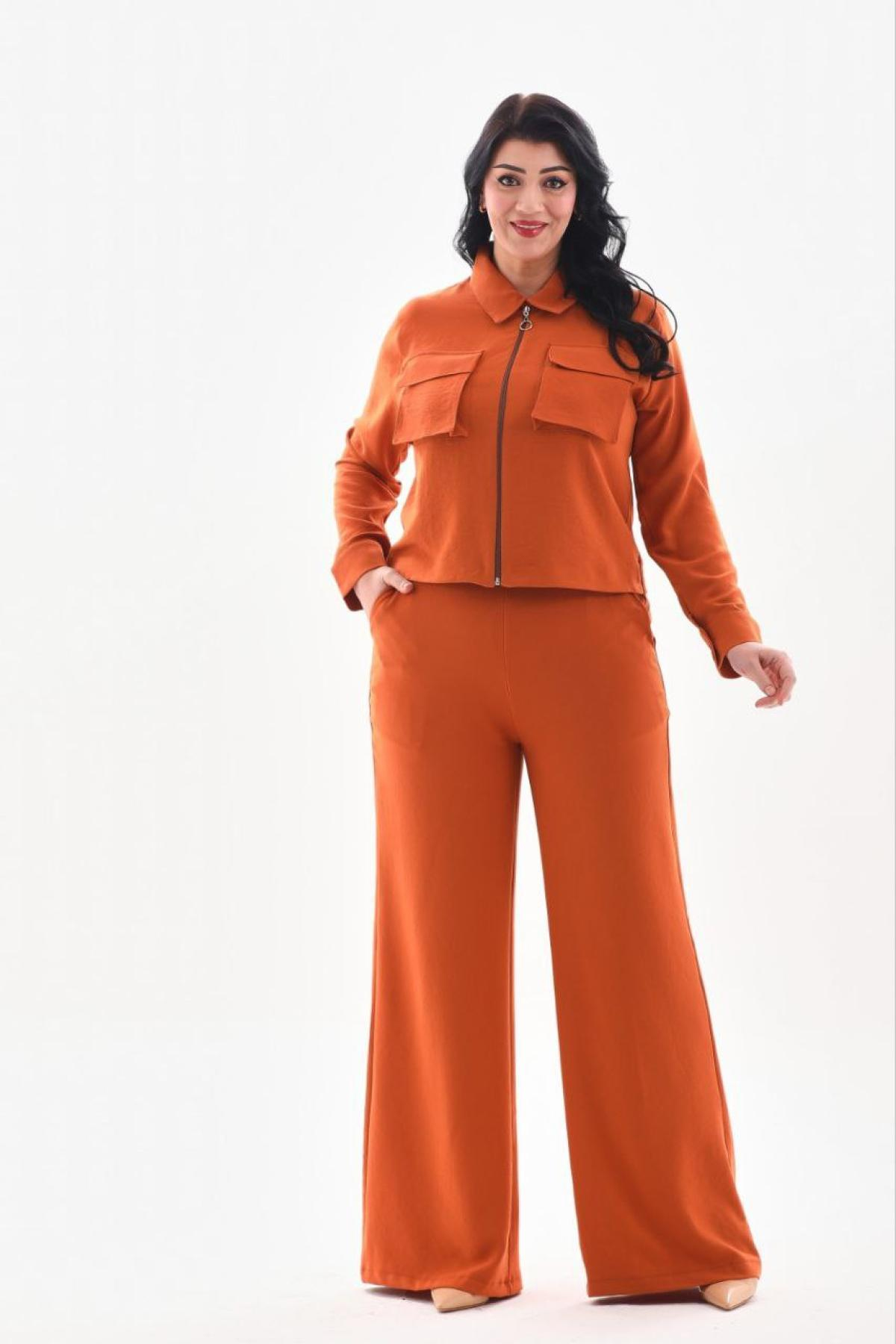 Women shirt and pants set Plus size wholesale Terracotta color 691547