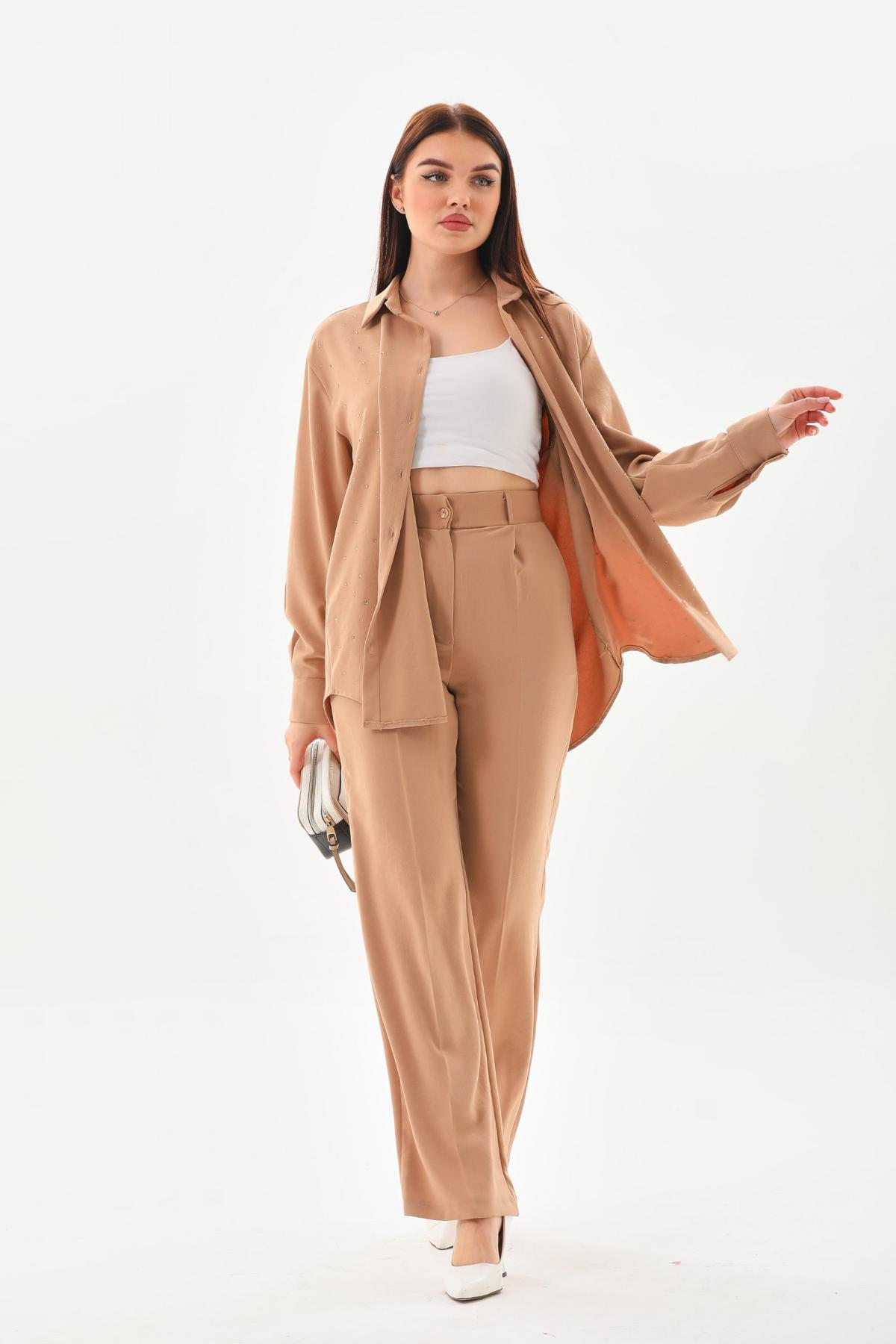 Women shirt and pants set wholesale Beige color 691574