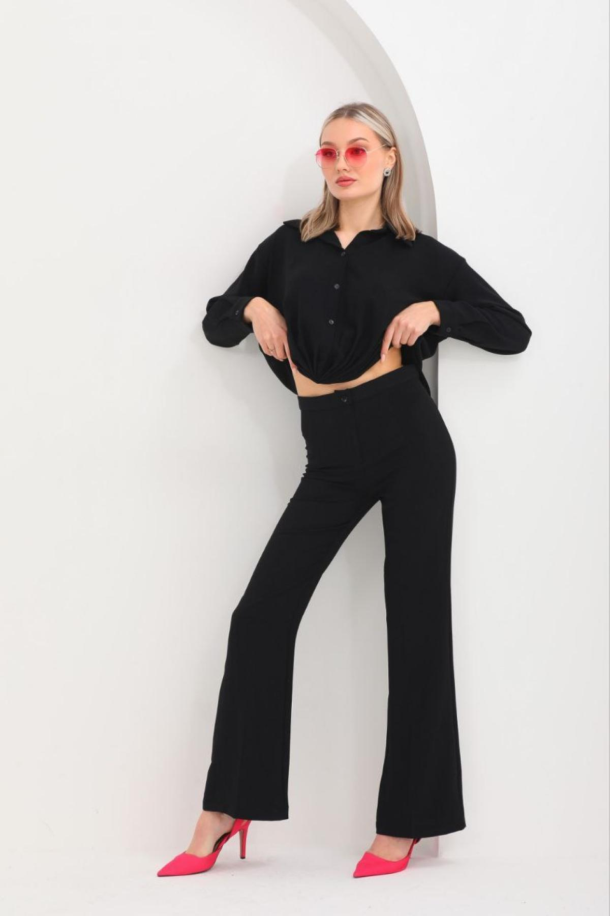 Women shirt and pants set wholesale Black color 691589