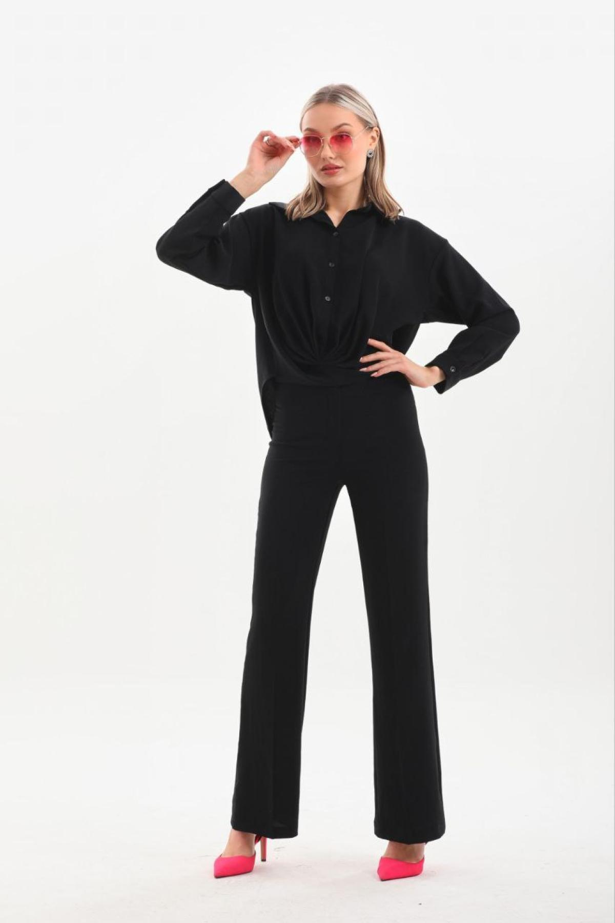 Women shirt and pants set wholesale Black color 691589