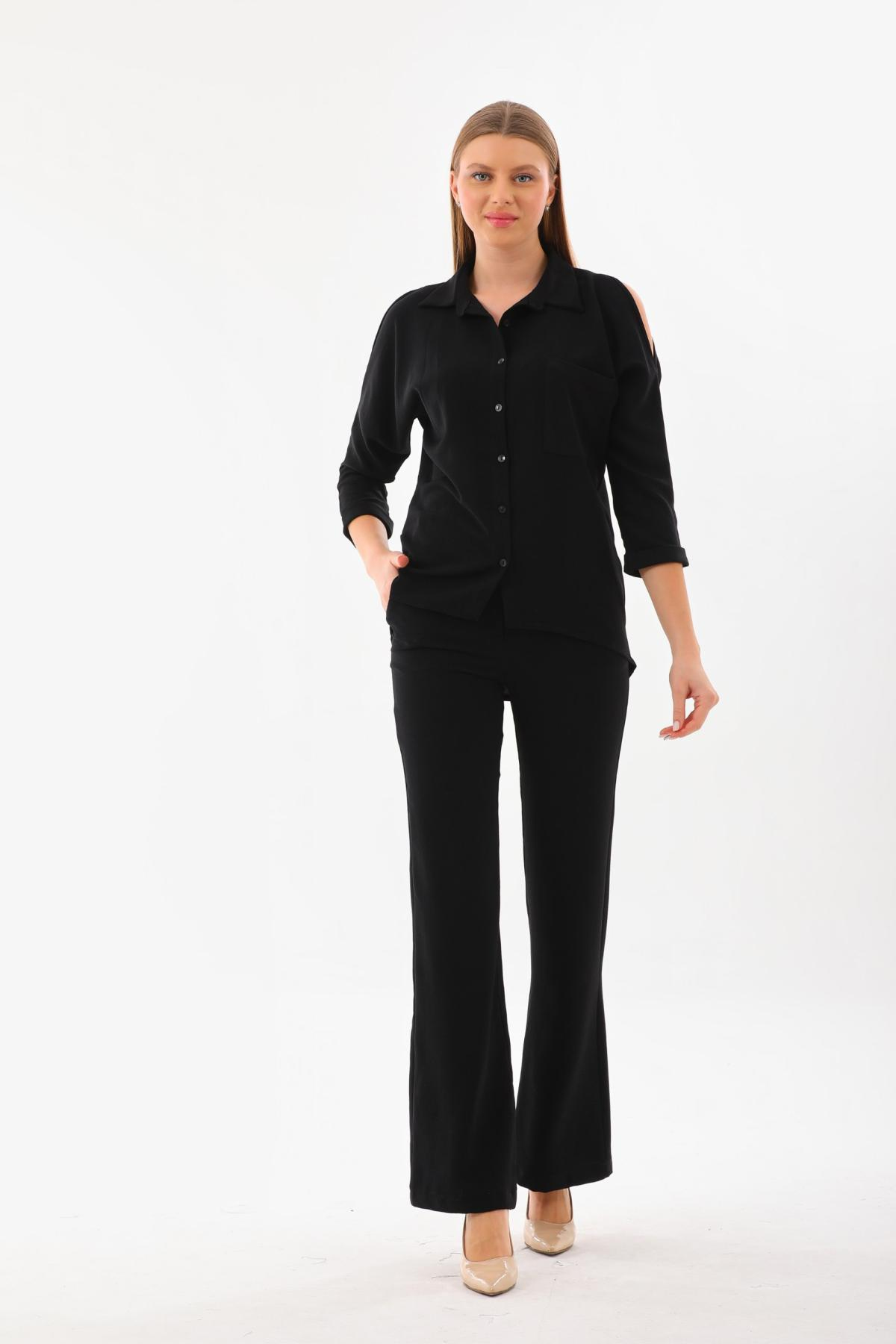 Women shirt and pants set wholesale Black color 691558