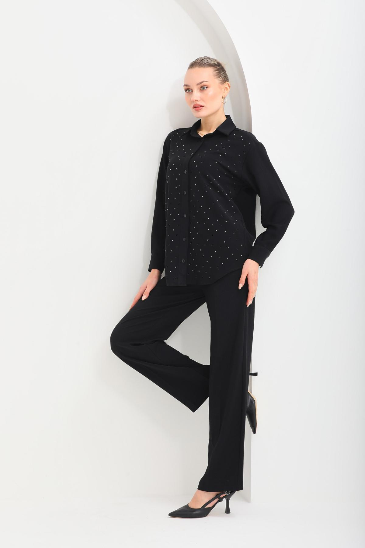 Women shirt and pants set wholesale Black color 691573