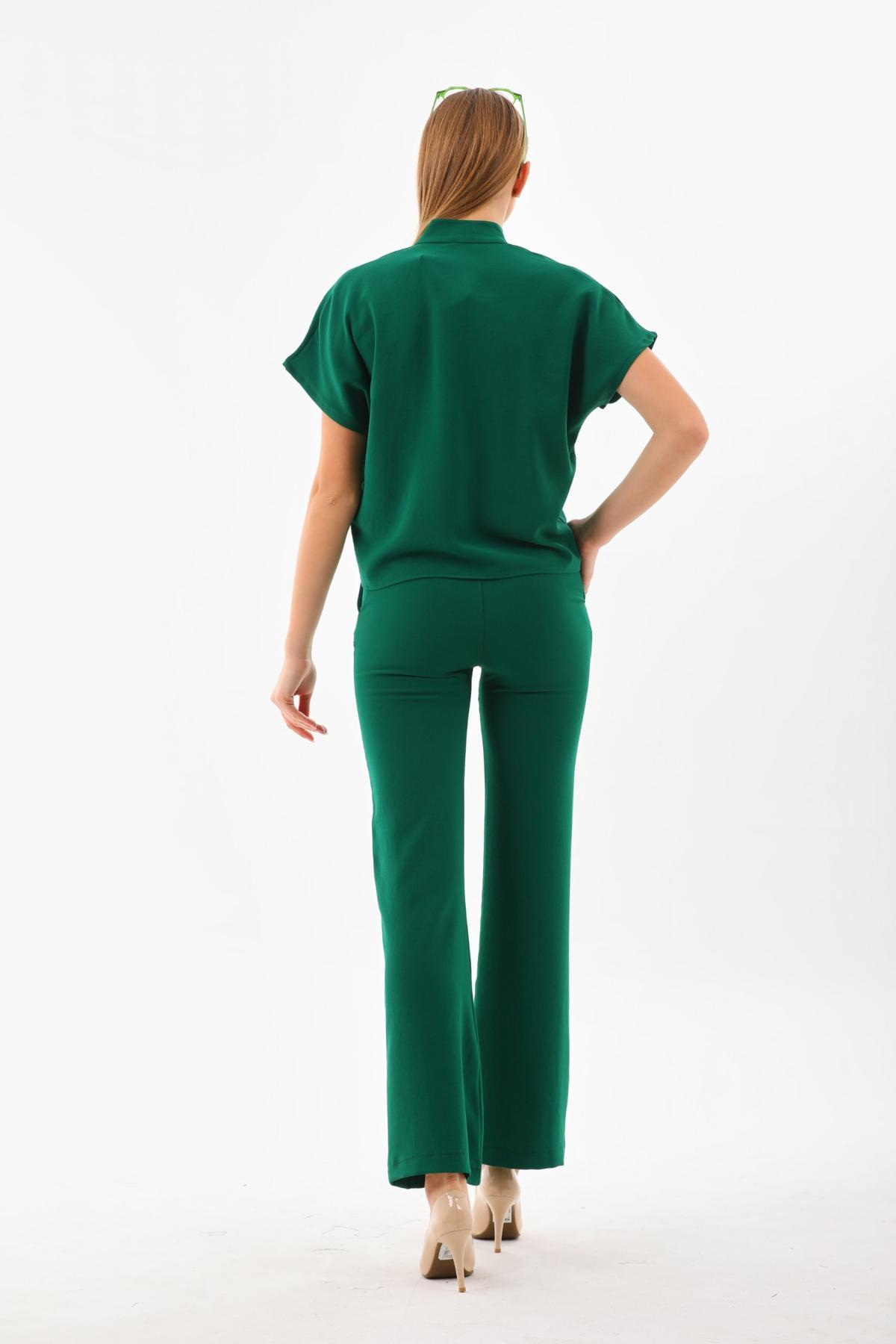 Women shirt and pants set wholesale Dark Green color 691553