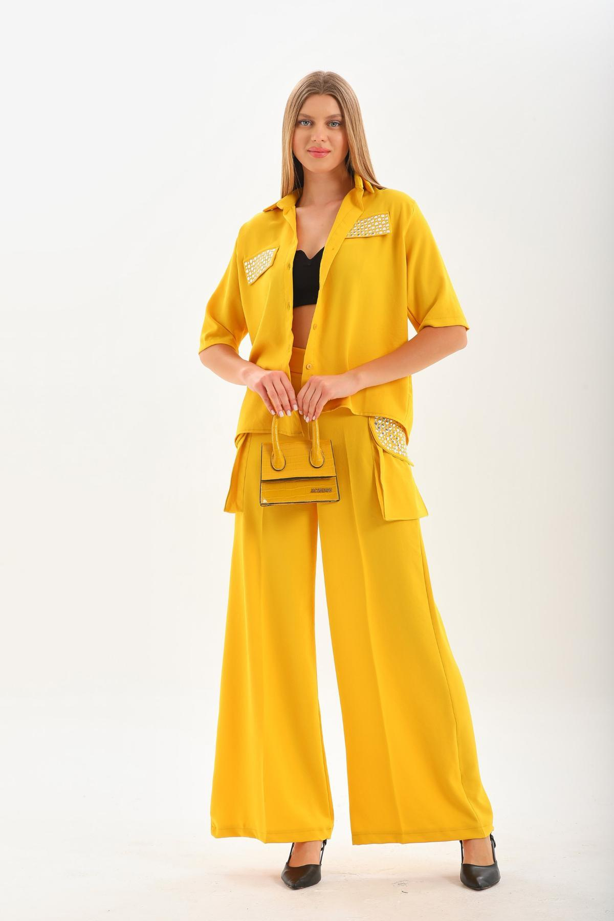 Women shirt and pants set wholesale Mustard color 691517