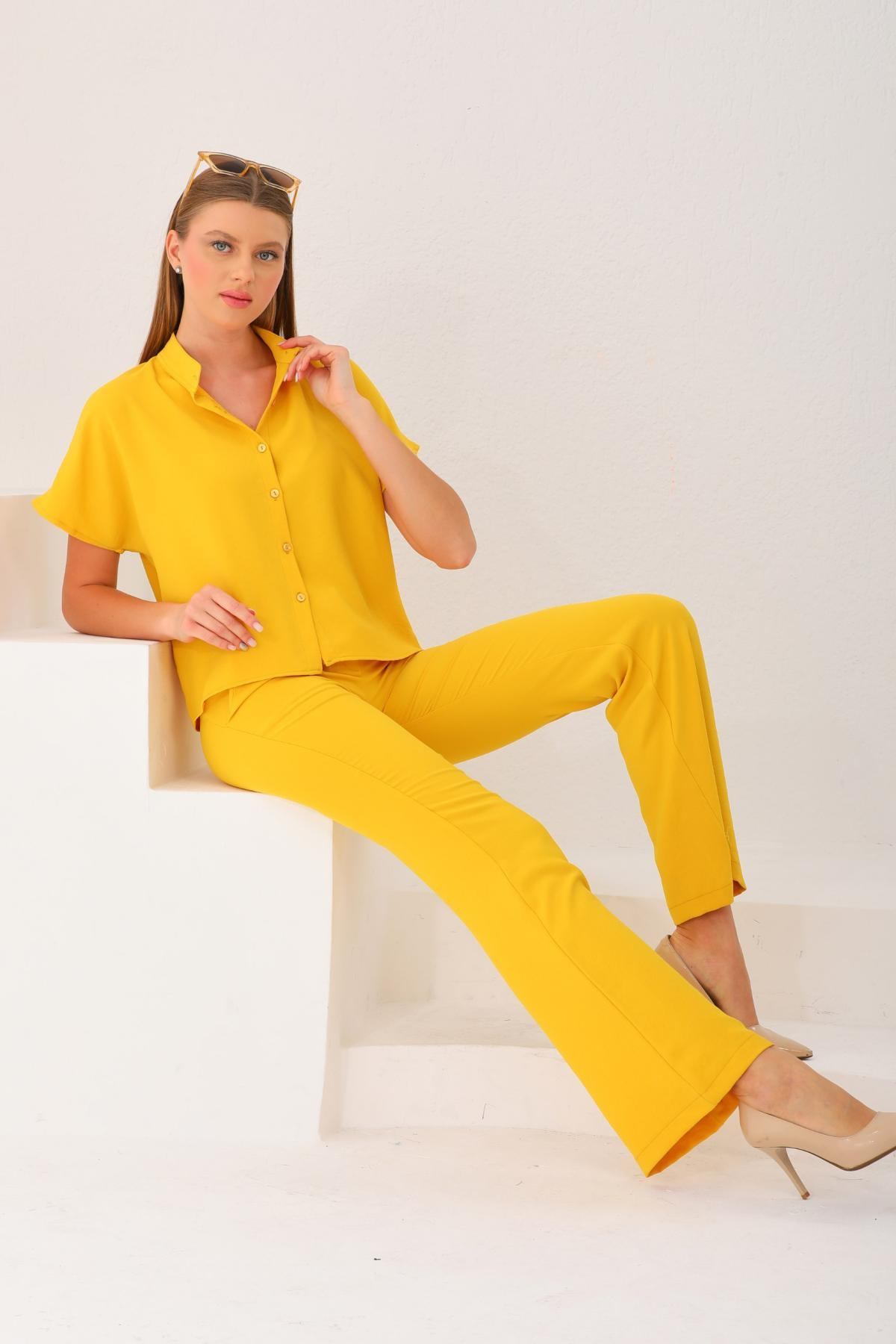 Women shirt and pants set wholesale Mustard color 691552